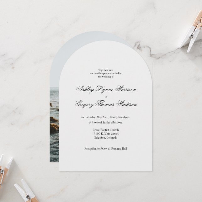 Photo Arch Shaped Grey Wedding Invitation Inbjudningar (Fram/Back In Situ)