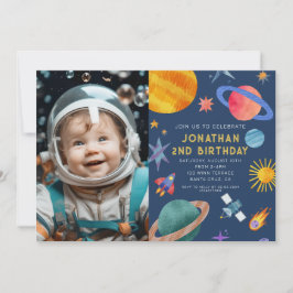 Photo Astronaut Planets Space Boy Birthday Inbjudningar
