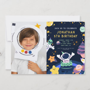 Photo Astronaut Planets Space Boy Birthday Inbjudningar
