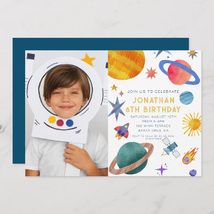 Photo Astronaut Planets Space Boy Birthday Inbjudningar