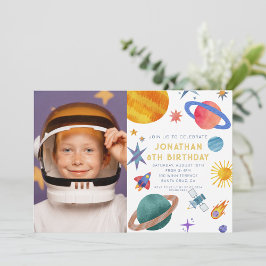 Photo Astronaut Planets Space Boy Birthday Inbjudningar