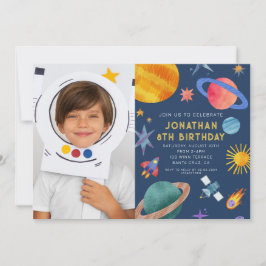 Photo Astronaut Planets Space Boy Birthday Inbjudningar