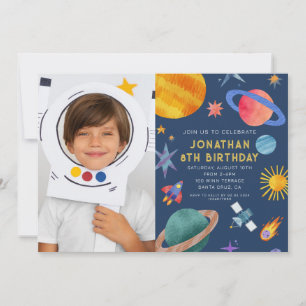 Photo Astronaut Planets Space Boy Birthday Inbjudningar