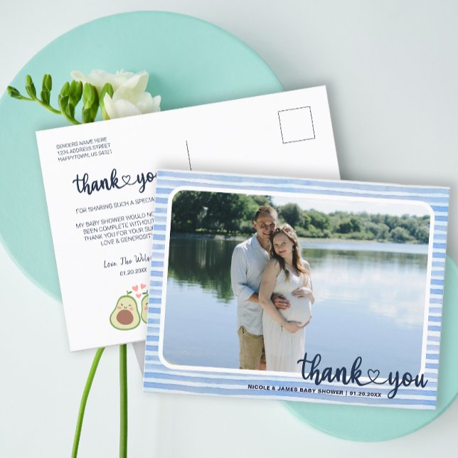 Photo Avocado Baby Shower Party Tack Vykort (Photo Avocado Baby Shower Party Thank You Postcard)