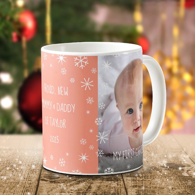 Photo Baby 1:a julen Ny mamma Pappa Anpassningsbar Kaffemugg (Skapare uppladdad)