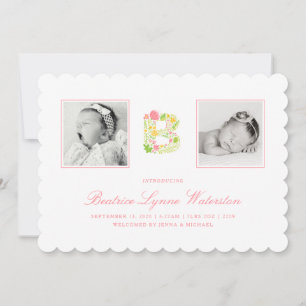 PHOTO BABY ANNOUNCEMENT Blommigt Alphabet B Tack Kort