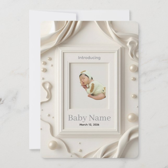 Photo Baby Announcement Card | Minimal Neutral New Julkort (Framsida)