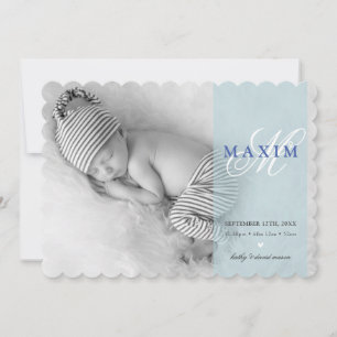 PHOTO BABY ANNOUNCEMENT initial overlay boyblått Meddelande