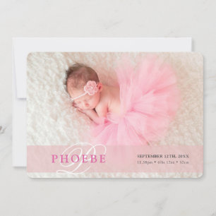 PHOTO BABY ANNOUNCEMENT initial overlay Girl rosa Meddelande