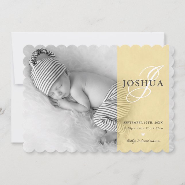 PHOTO BABY ANNOUNCEMENT initial overlay gult Meddelande (Framsida)
