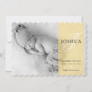 PHOTO BABY ANNOUNCEMENT initial overlay gult Meddelande