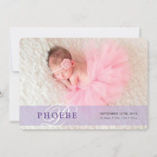 PHOTO BABY ANNOUNCEMENT initial overlay lila Meddelande