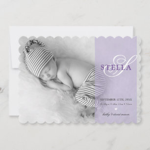 PHOTO BABY ANNOUNCEMENT initial overlay lila Meddelande