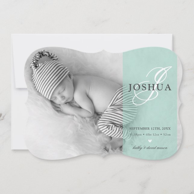 PHOTO BABY ANNOUNCEMENT initial overlay mynta Meddelande (Framsida)
