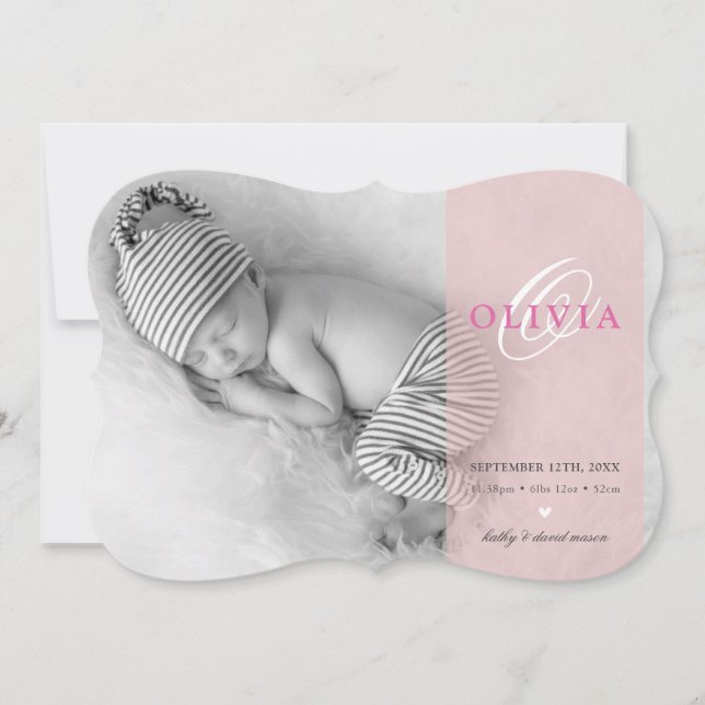 PHOTO BABY ANNOUNCEMENT initial overlay rosa Meddelande (Framsida)