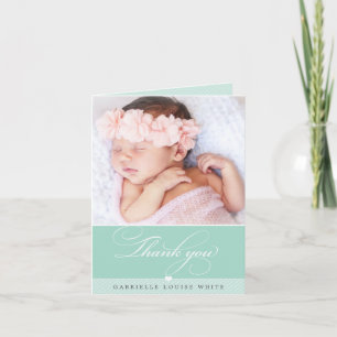 PHOTO BABY elegant finare calligraphy söt mynta Tack Kort