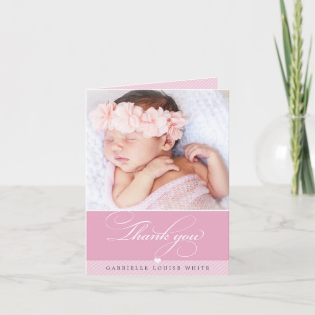 PHOTO BABY elegant finare calligraphy söt rosa Tack Kort (Framsida)