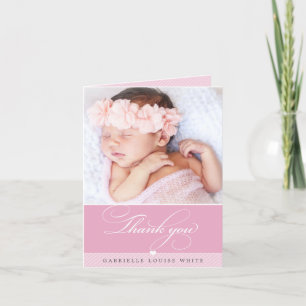 PHOTO BABY elegant finare calligraphy söt rosa Tack Kort