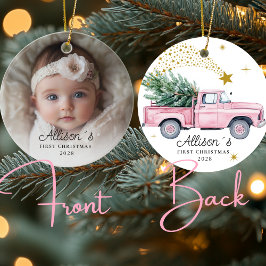 Photo Baby Första jul - Rosa Lastbil Julgransprydnad Keramik