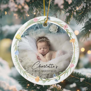 Photo Baby Första julen - Cute Blommigt Wand Julgransprydnad Keramik