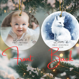 Photo Baby Första julen - Cute Snowfox Julgransprydnad Keramik
