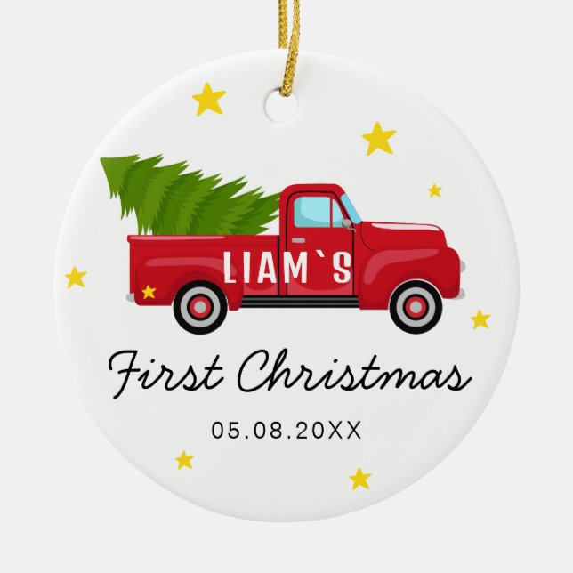 Photo Baby Första julprydnaden - Red Lastbil Julgransprydnad Keramik (Framsidan)