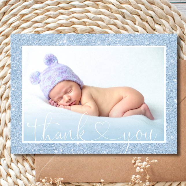 PHOTO Baby Shower för Cute BOY TACK Blue Glitter Meddelande (Skapare uppladdad)