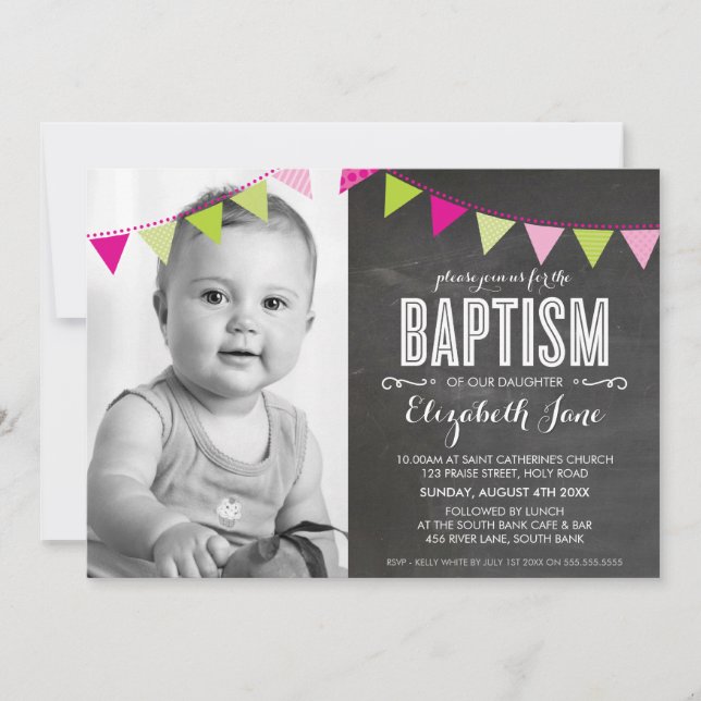 PHOTO BAPTISM, skarp, fet buntbord Inbjudningar (Framsida)