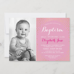 PHOTO BAPTISM söt mini guld konetti mönster rosa Inbjudningar