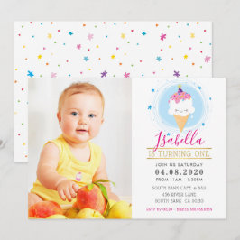 PHOTO BARNS FÖDELSEDAG PARTY färglös söt glass Inbjudningar