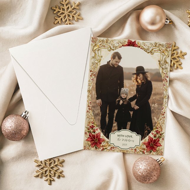 Photo Baroque Poinsettia Elegance Christmas Julkort (Skapare uppladdad)