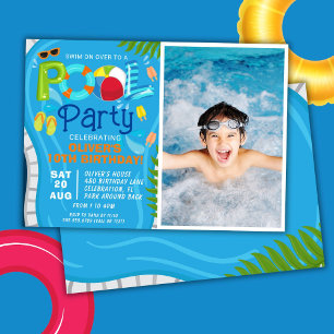 Photo Bassäng Party Summer Boy Födelsedagsfest Inbjudningar