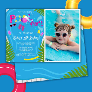 Photo Bassäng Party Summer Girl Födelsedagsfest Inbjudningar