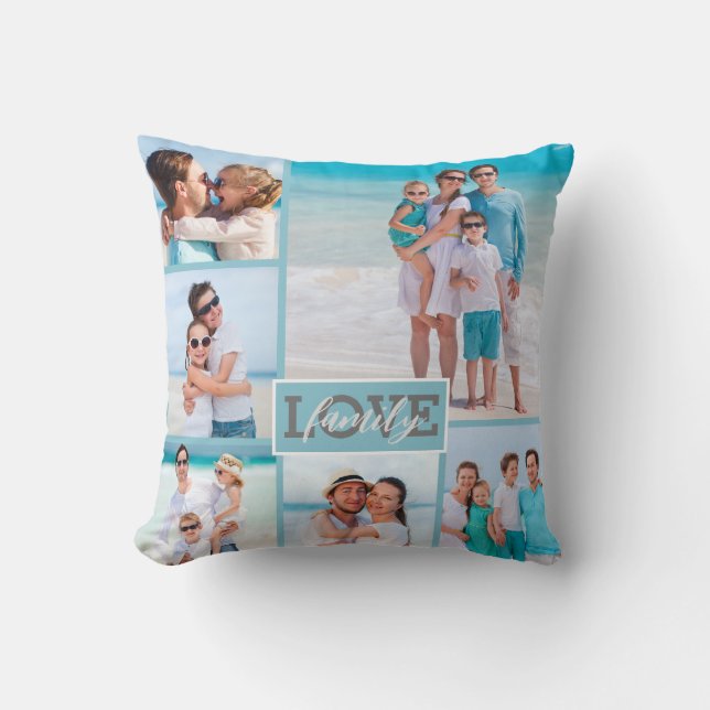 Photo Beach Blue Modern för familjen Kärlek 6 Kudde (Framsida)