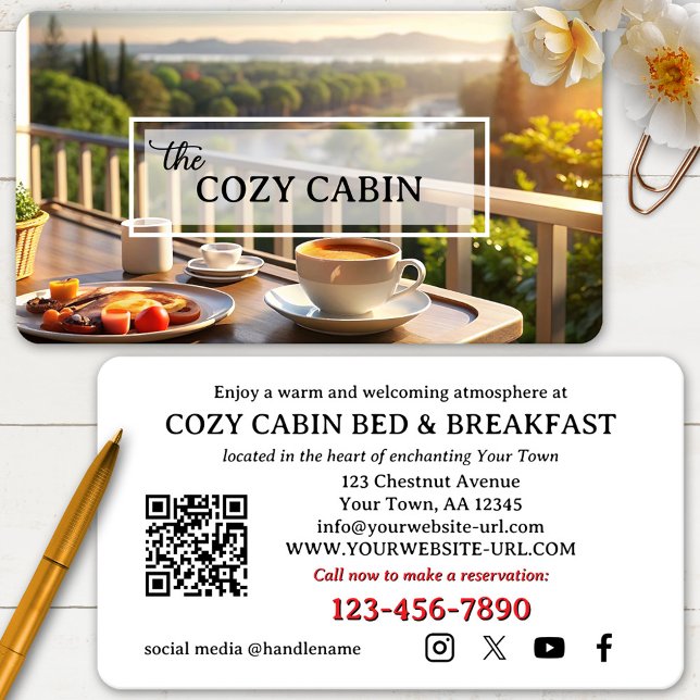 Photo Bed and Breakfast Business Card Visitkort (Bed and breakfast business card featuring your custom photo with an elegant transparent overlay)