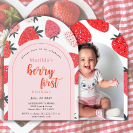 Photo Berry First Birthday 1:a jordgubbsbåge Inbjudningar