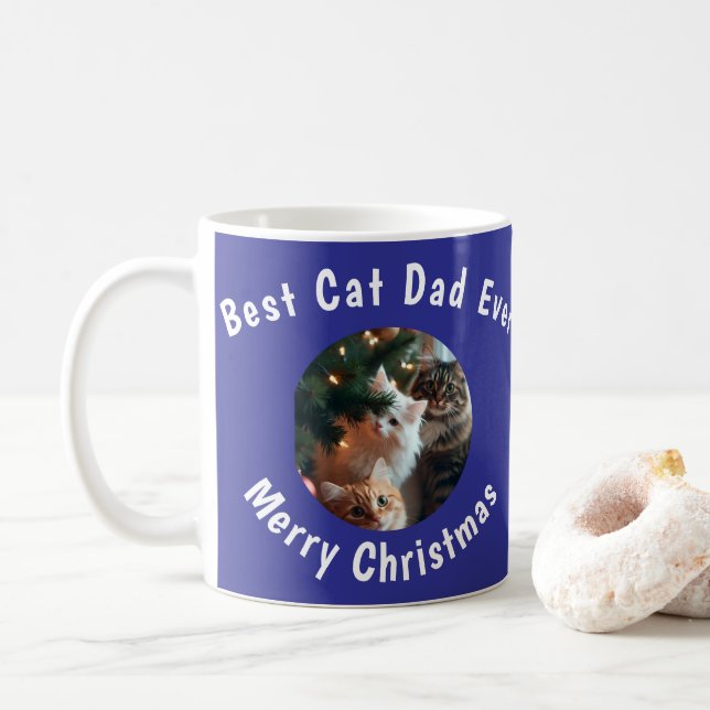 Photo Best Cat Dad Ever Custom Pet Name Blue  Kaffemugg (Med munk)