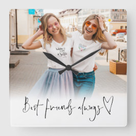 Photo Best Friends Heart-skript Fyrkantig Klocka