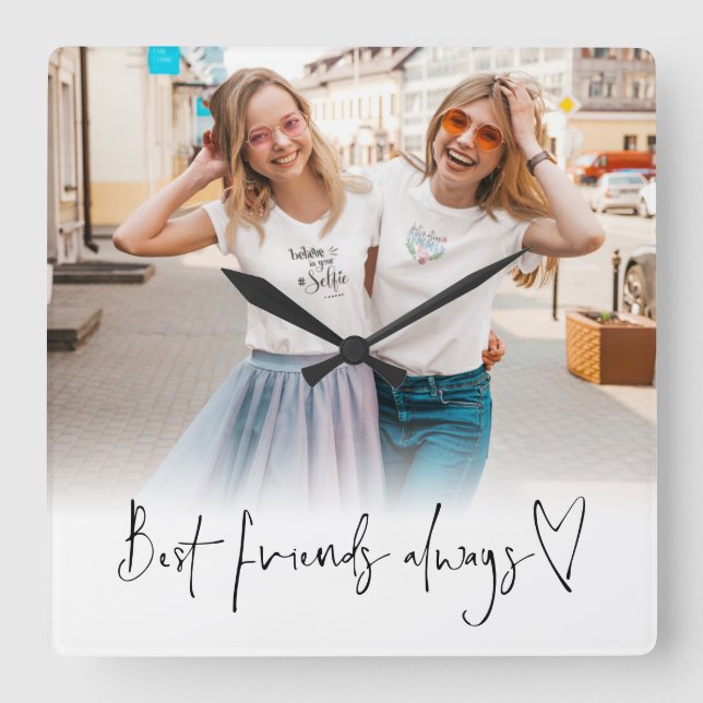 Photo Best Friends Heart-skript Fyrkantig Klocka (Framsida)