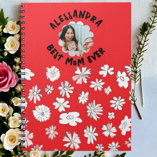 Photo best mamma någonsin monogram blommigt röd vi anteckningsbok (Skapare uppladdad)