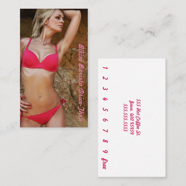 Photo Bikini Barista Drive-Thru Rosa Anpassningsba Lojalitetskort (Fram/baksida)