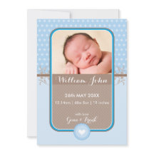 PHOTO BIRTH ANNOUNCEMENT gullpoka, punktblått