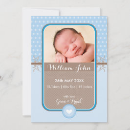 PHOTO BIRTH ANNOUNCEMENT gullpoka, punktblått Meddelande