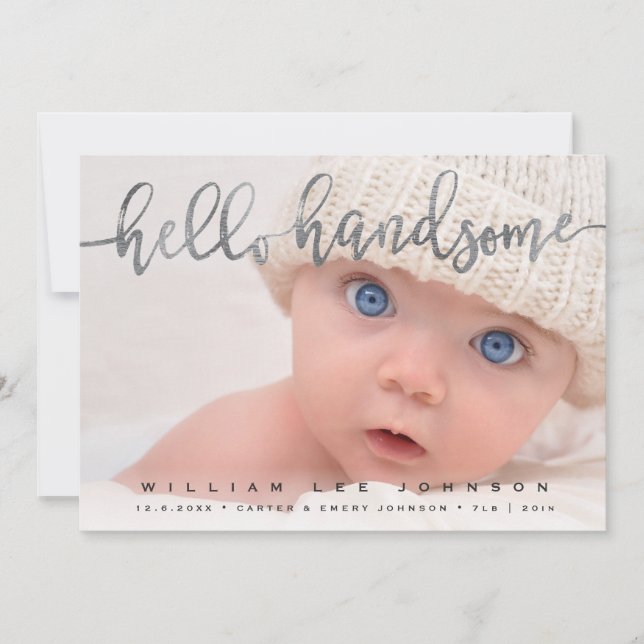 PHOTO BIRTH ANNOUNCEMENT | Hej Handsome-skript Meddelande (Framsida)