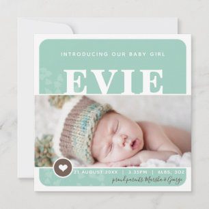 PHOTO BIRTH ANNOUNCEMENT Hjärtdekorat botaniskt Meddelande