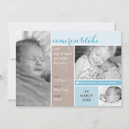 PHOTO BIRTH ANNOUNCEMENT mondrian boyblå Meddelande
