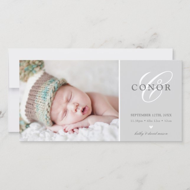PHOTO BIRTH ANNOUNCEMENT sött nyfödd bebis grått Meddelande (Framsida)