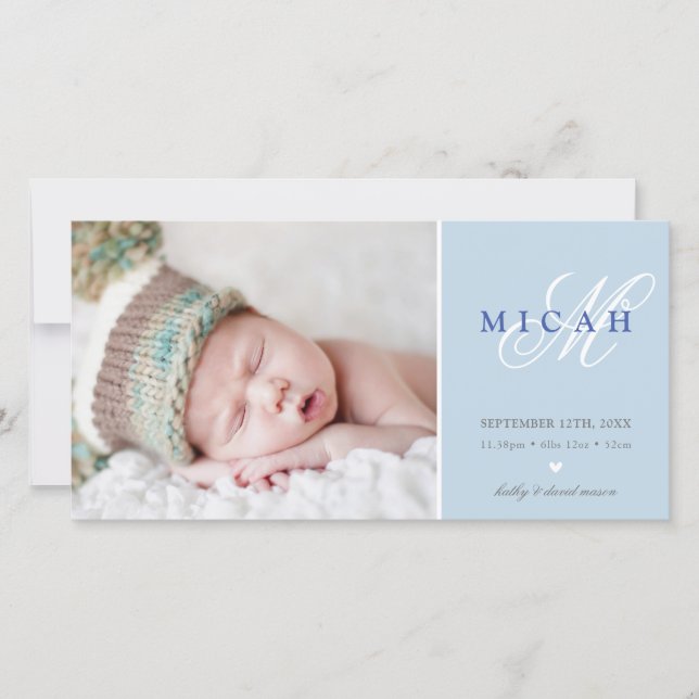 PHOTO BIRTH ANNOUNCEMENT Sött pojke blue Meddelande (Framsida)