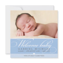 PHOTO BIRTH ANNOUNCEMENT underbar skripttyp blått