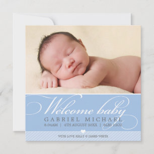 PHOTO BIRTH ANNOUNCEMENT underbar skripttyp blått Meddelande